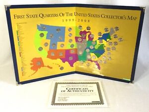 FIRST STATE QUARTERS OF THE UNITED STATES COLLECTORS MAP 1999-2008 COA COMPLETE