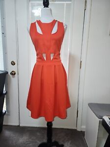 Charlotte Russe Xl Orange Short Cut Out Fit Flare Sleeveless Womens Zip Up Dress