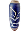 Oriental Pottery Stoneware Vase Signed Ceramic Blue White Floral Studio 8