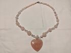 Fashion Jewelry Lee Sands Rose quartz gemstone heart necklace