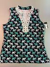 Crown & Ivy Sleeveless Top NWT Womens 1X Elephant Pattern W/Embroidered Neck