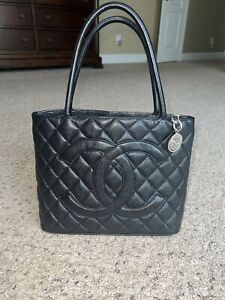 Chanel Medallion Tote Quilted Caviar Black With Silver Hardware