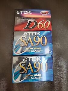 2 X TDK SA 90 High Bias Cassette Tapes & 1 D60 New Sealed