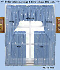 Daisy Embroidery Kitchen Curtain Valance Tiers or Swags BLUE Creative Linens