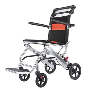 Ultralight Orange Folding Transport Wheelchair with Seat Belt Weighing Only 15lb
