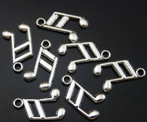 6 Music Note Charms Antique Silver Musician Pendants Singer Findings