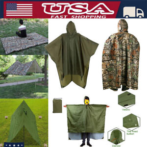 Waterproof Hooded Ripstop Camo Rain Coat Poncho Military Camping Hiking Rainwear