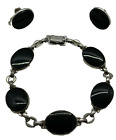 Sterling W E Richards WRE Black Onyx Bracelet Earring Mid Century Modern Silver