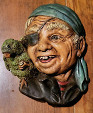 Rare Vintage Chalkhead Wall Decor Figurine Head Pirate & Parrot