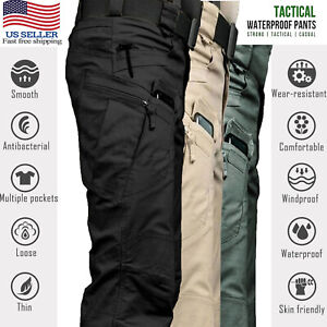Tactical Mens Cargo Pants Work Combat Pants Outdoor Hiking Waterproof Trousers
