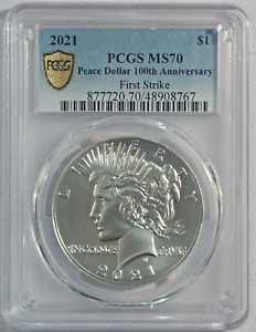 2021 (P) PEACE DOLLAR $1 SILVER PCGS Gold Shield MS70 FIRST STRIKE