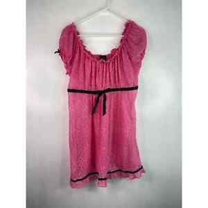 Vintage Movie Star Lace Nightgown Womens XL Pink Stretch Black Bow Detail