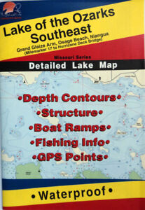 Lake of the Ozarks Southeast Detailed Fishing Map, GPS Points, Waterproof #L159