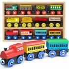 Wooden Train Set 12 Pcs Magnetic Includes 3 Engines-Toy Train Sets for Kids