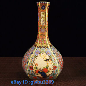 New ListingChina Cloisonne Porcelain Handwork Painting Flower Vase w Yongzheng Mark 21965