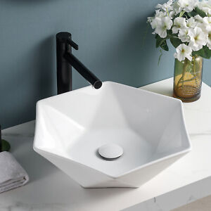NEW White Vessel Sink Ceramic Bathroom Sink Basin Bowl Countertop+Pop up Drain