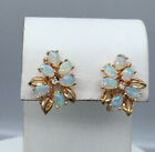 14K Yellow Gold Opal Diamond Accent Non Pierced Clip on Earrings