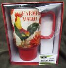 Rooster travel mug cup Lang ceramic Farmer's Market MIB red handle 6