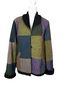 Sacred Threads Jacket M L Nothing Matches Patchwork Artsy Lagenlook Faux Fur