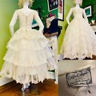 Vtg 50s ALFRED ANGELO Wedding Dress S/M Gown Lace Beaded Tea Lnght Full Sweep 34