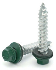 #14 Hex Washer Head Roofing Screws Mechanical Galvanized | Green Finish