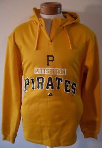NWT Majestic Pittsburgh Pirates Authentic Collection 1/4-Zip Hoodie L Gold $80