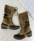 Sorel Carly Conquest Boots II Tall Green Brown Leather Size 9.5 Women's
