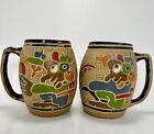 Handmade Clay Pottery Mug/Beer Steins Carved Design Open Top Set Of 2