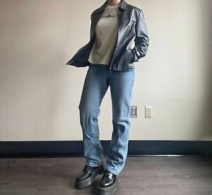 Leather Blazer Womens Sz Small Black Jacket Vintage 90's Y2K