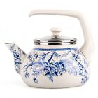 BLUE BIRD ENAMEL KETTLE Stovetop Tea Pot Vintage Antique Tea Kettle, 2.3 QT