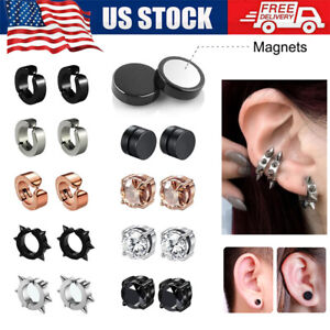 Gothic Hoop Earrings Titanium Steel Magnetic Stud Ear Plugs Womens Mens Jewelry