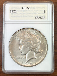 1921 Peace Silver Dollar AU55 Scarce Old ANA Holder - ANACS