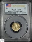 2021 First Strike $5 Five Dollar American Gold Eagle AGE 1/10 Oz PCGS MS 70