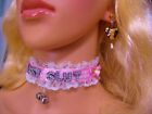 Any Size Personalized Pink Choker Collar Bells Lace Lock Sissy BDSM DDLG Kitten