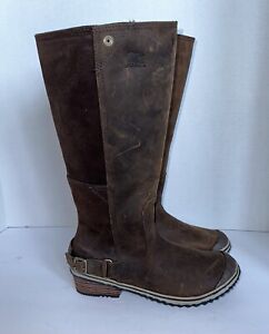SOREL Womens Sz 9 Slimpack Waterproof Brown Leather Winter Tall Knee High Boots