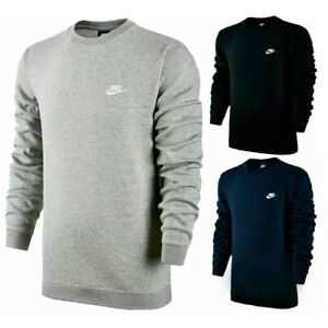 Nike Men's Sweatshirt Long Sleeve Fleece Embroidered Logo Club Crewneck Pullover