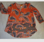 Ruby Rd. Blouse-Petite PM  Orange Textured Paisley Tunic 3/4 Sleeve Pullover