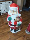 TPI Plastic Blow Mold Lighted Santa Claus with Reindeer Outdoor Decor 40