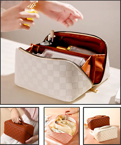 Luxury Cosmetic Pouch Checkered Makeup Bag Travel Toiletry Organizer for Women