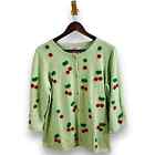 Quacker Factory Sweater Size Small Green Cardigan Retro Cherries Vintage 90s