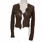 Vintage a.n.a.  Brown Boho Long-Sleeve Open-Knit Cropped Cardigan Sweater XSmall