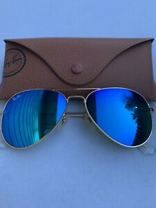 Ray-Ban Aviator Sunglasses 112/17 RB3025 58m Gold Frame with Blue Mirror Lenses