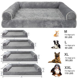 M/L/XL/XXL Dog Bed Orthopedic Foam 3Side Bolster Pet Sofas with Removable Cover