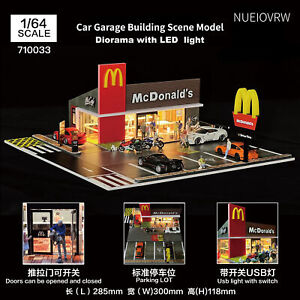 1/64 Diorama Car Garage Model LED Lighting Outdoor Car Parking Lot Scene Model