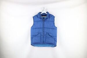 Vintage 70s Streetwear Mens Medium Blank Full Zip Puffer Vest Jacket Blue USA