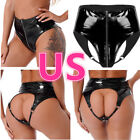 US Women's Crotchless Briefs Leather Lingerie Underwear Panties Mini Hot Pants
