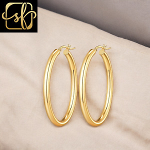 40mm Large Gold  Hoop Earrings for Women, 14K Classic Chunky Hoops Earrings with