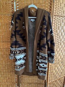 Lucky Brand Brown Aztec Cardigan Sweater Size Large
