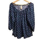 Faded Glory Blue Print Peasant Top Size 3X
