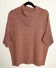 CAbi Womens Sz XS Foldover Notch Slit Turtleneck Oversized Sweater Coral Pink